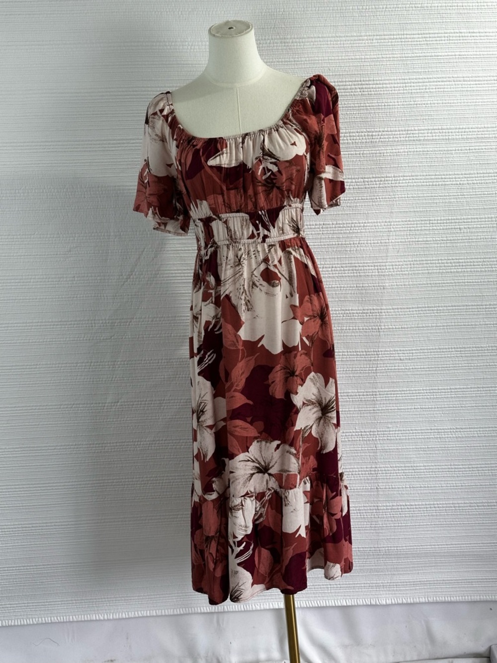 Luxology Floral Boho Midi Dress Earth Tone Cottagecore Romantic Flowy Small